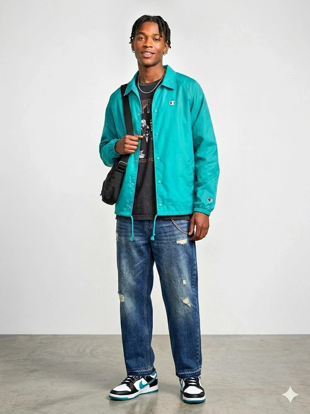 Champion Vintage Teal Blue Snap-Up Windbreaker Coaches Jacket